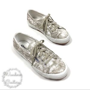 SUPERGA Crushed Velvet Lace Up Fashion Sneakers